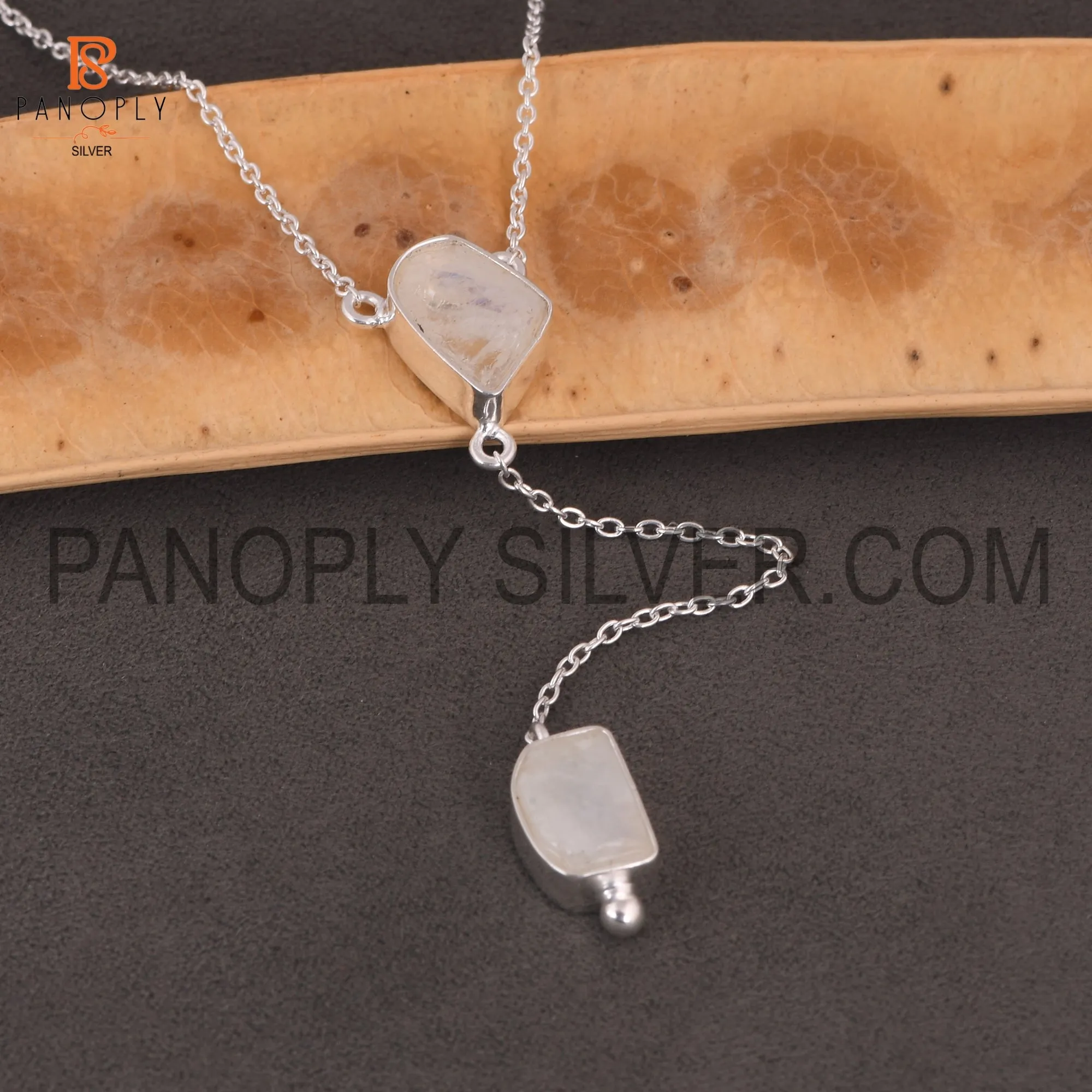 925 Silver Rainbow Moonstone Rough Pendant Necklaces