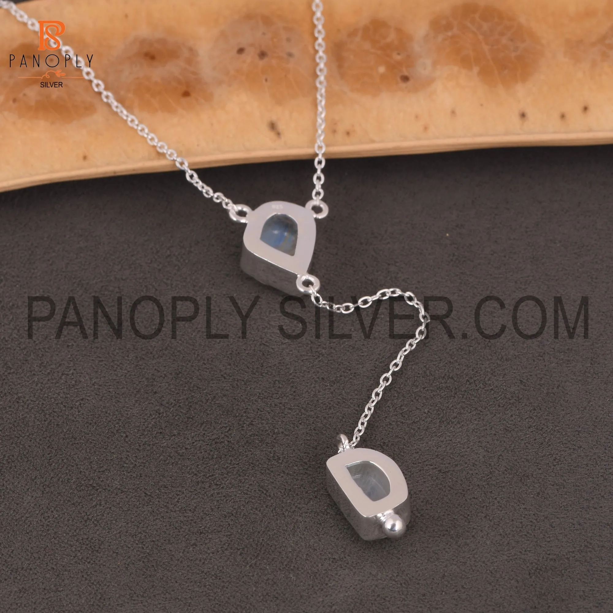 925 Silver Rainbow Moonstone Rough Pendant Necklaces