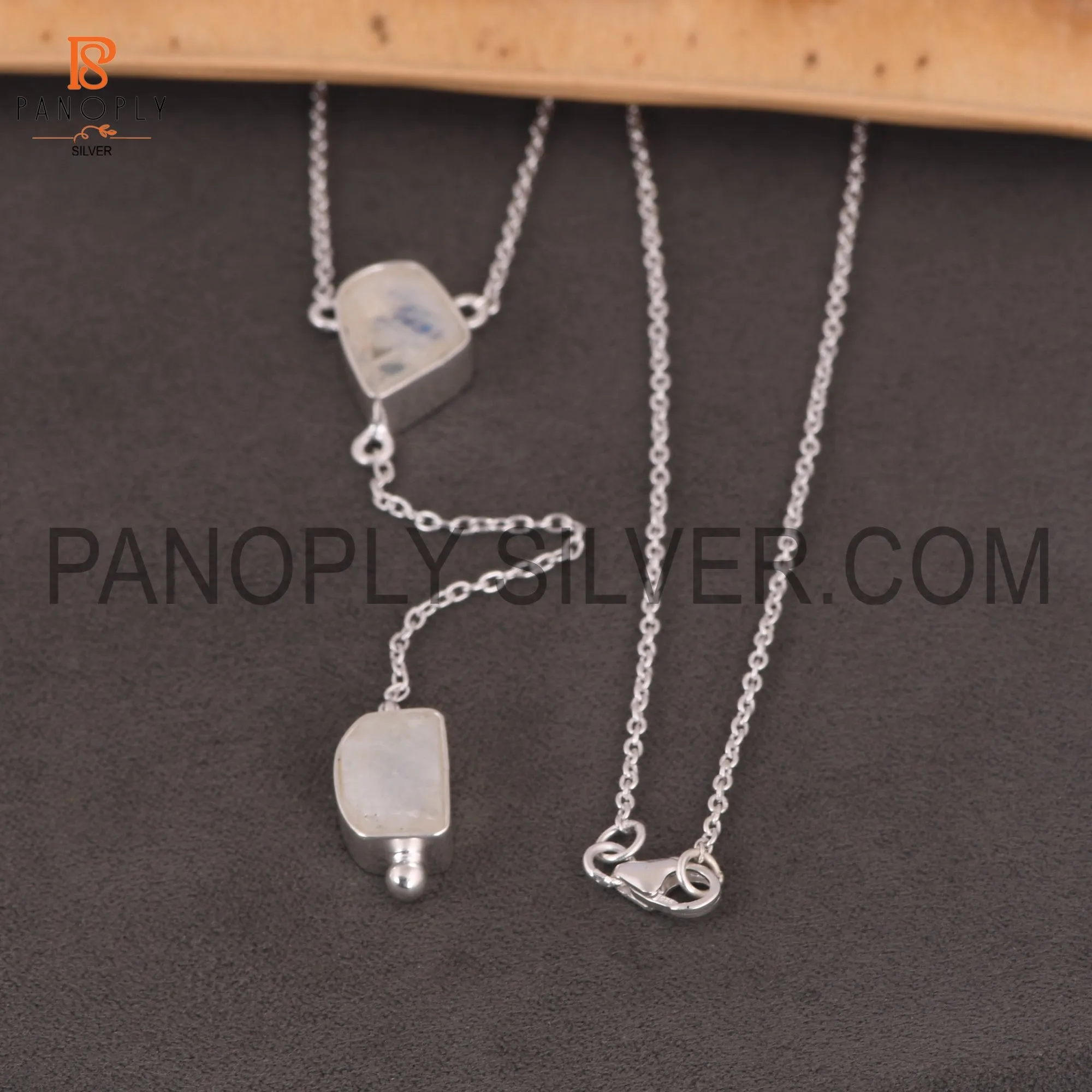 925 Silver Rainbow Moonstone Rough Pendant Necklaces