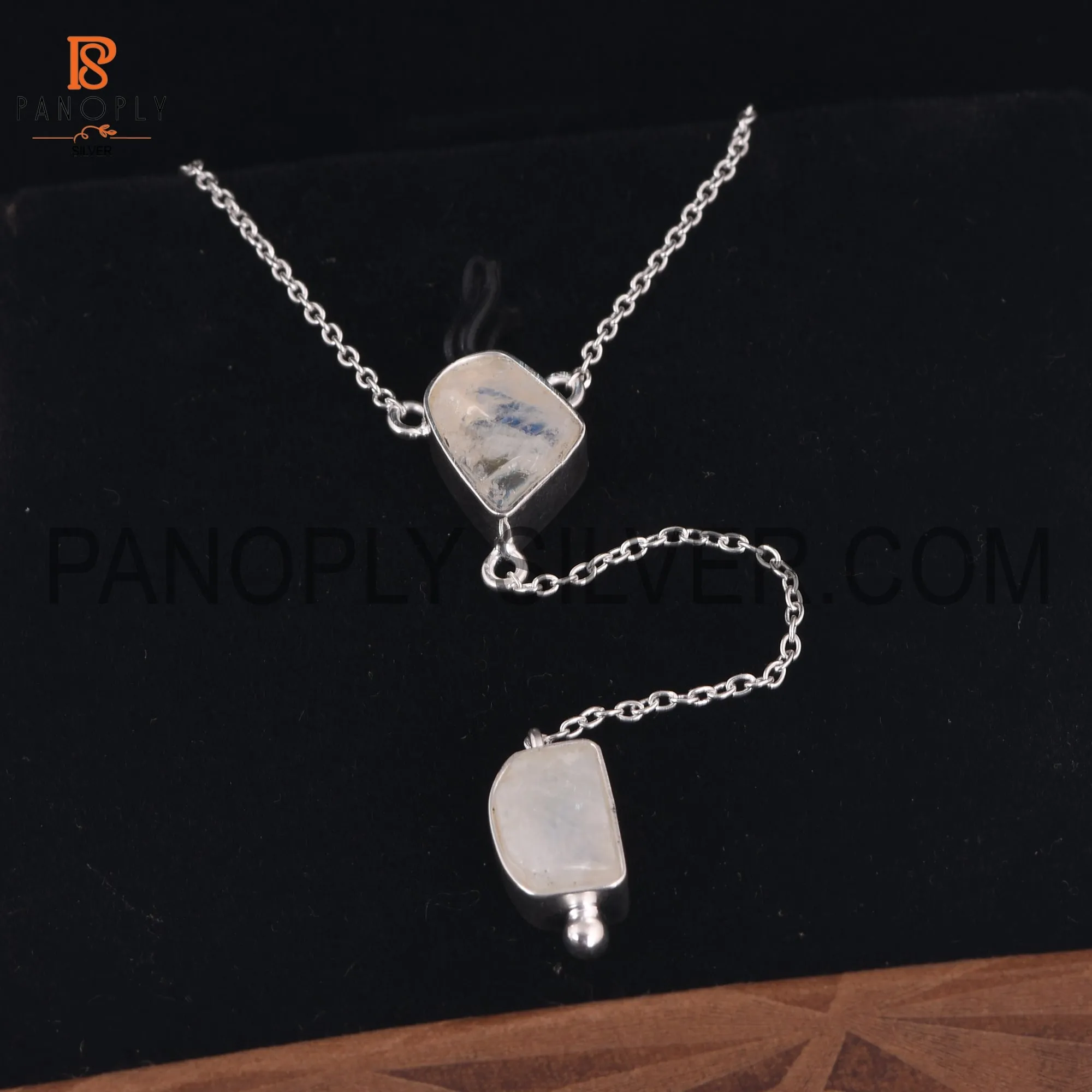 925 Silver Rainbow Moonstone Rough Pendant Necklaces