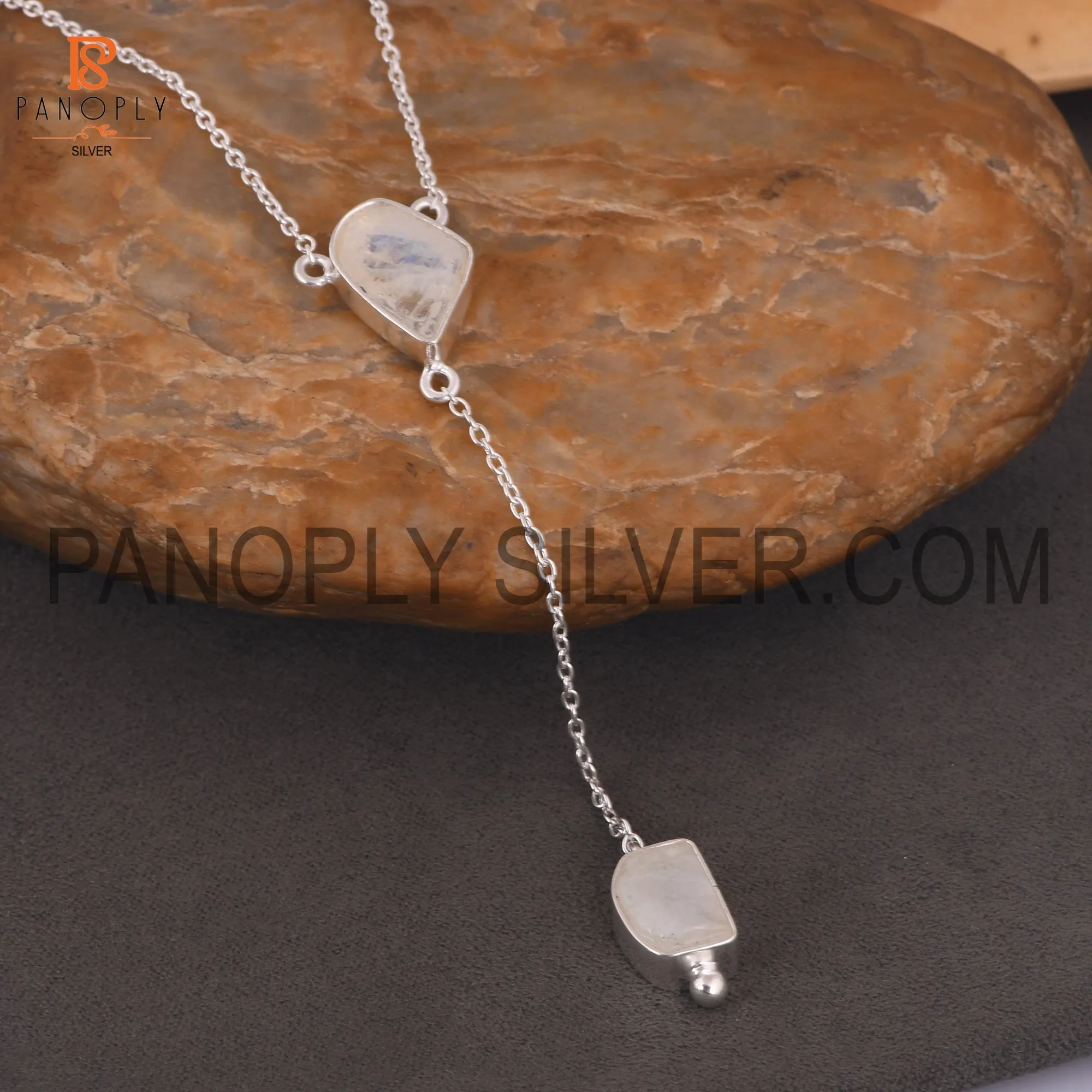 925 Silver Rainbow Moonstone Rough Pendant Necklaces