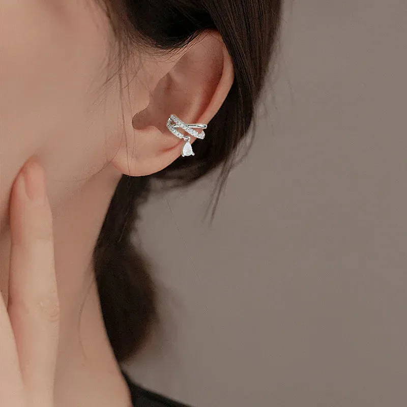 925 Stamp Silver Zirconia Pearl Clip On Earrings for Women Geometric Ear Cuff Girl Jewelry