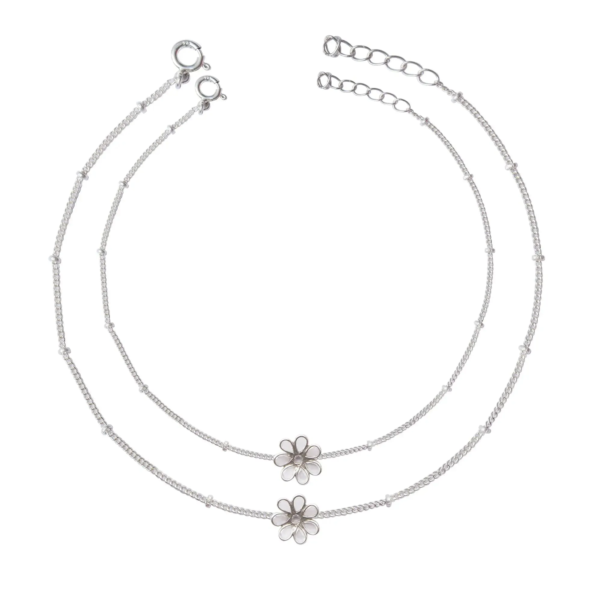 92.5 Sterling Silver Flower Anklet