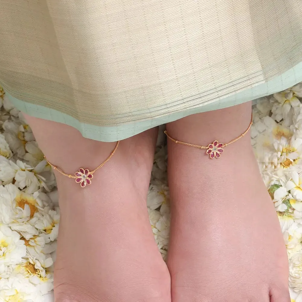 92.5 Sterling Silver Flower Anklet