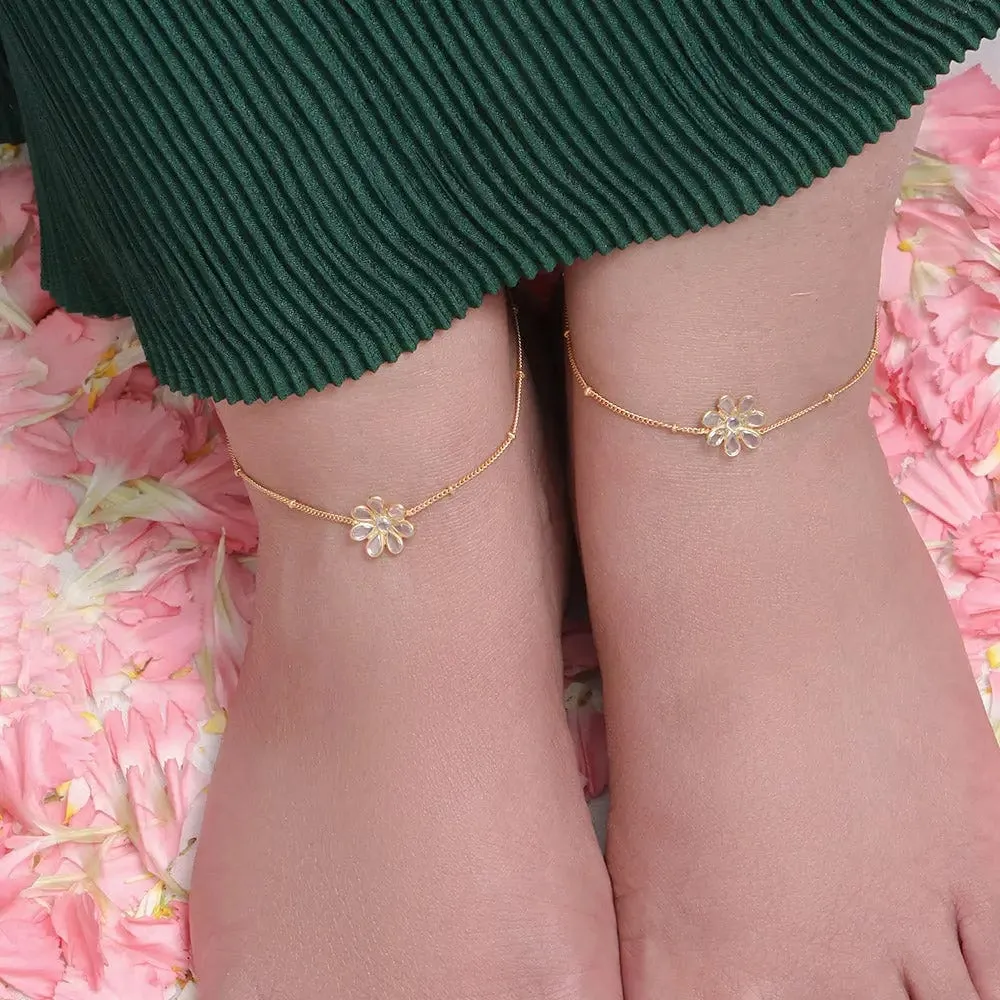 92.5 Sterling Silver Flower Anklet