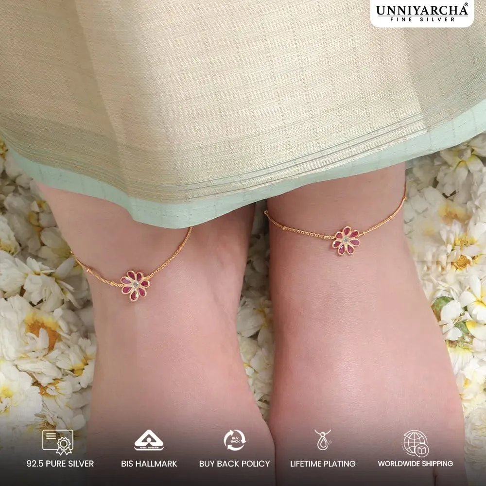 92.5 Sterling Silver Flower Anklet