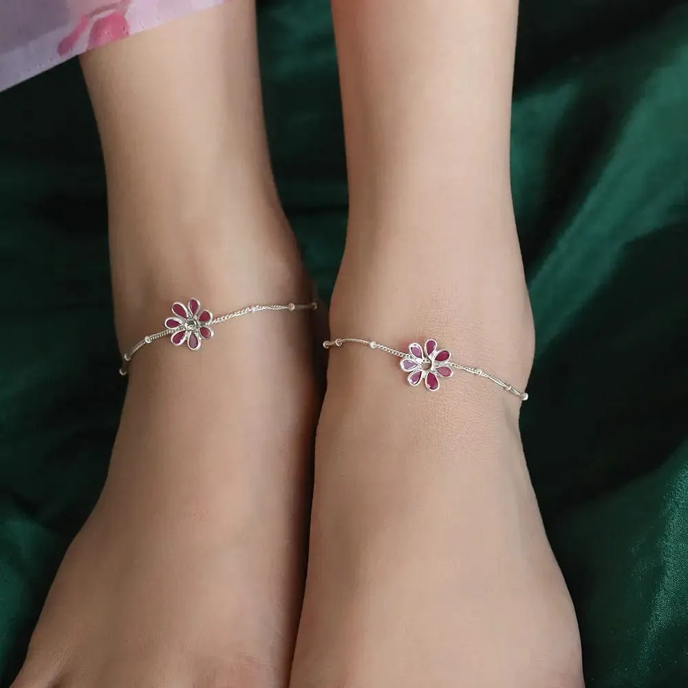92.5 Sterling Silver Flower Anklet