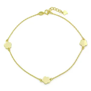 925 Sterling Silver High Polish Flower Station Ankle Bracelet