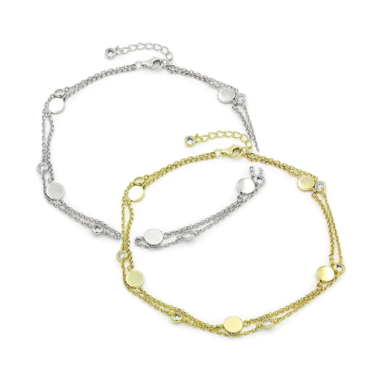 925 Sterling Silver Layered Disc Ankle Bracelet