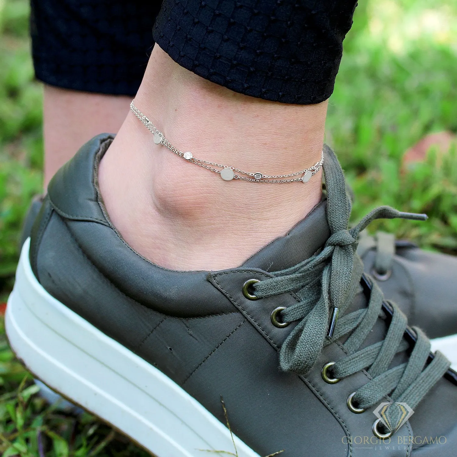 925 Sterling Silver Layered Disc Ankle Bracelet