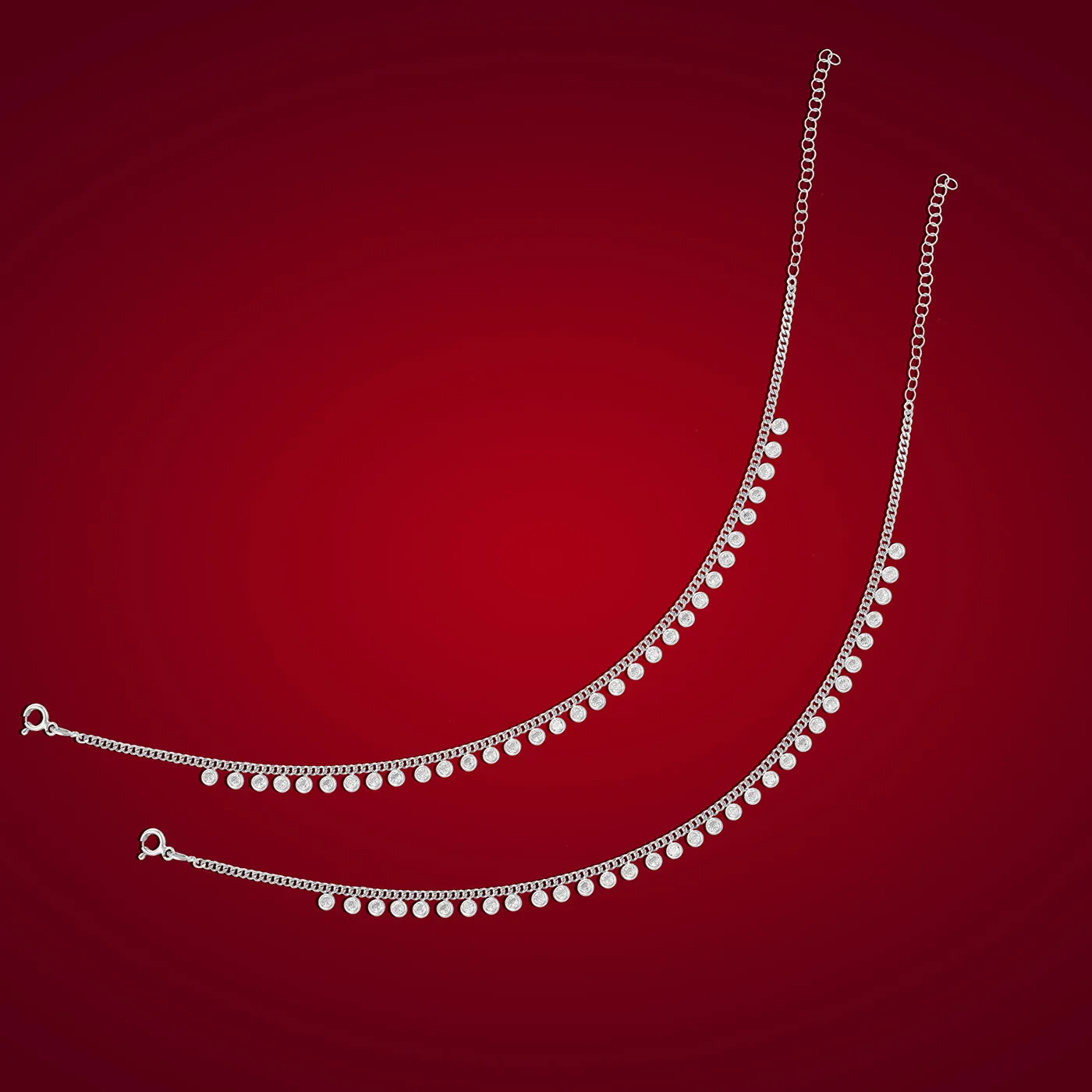 925 Sterling Silver Link Chain Stoned Circle Drops Anklets For Women