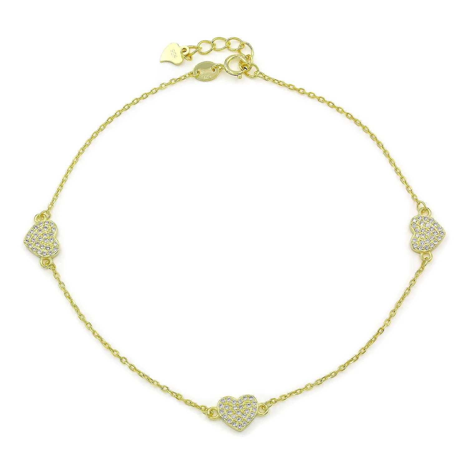 925 Sterling Silver Micro Pave Minimalist Heart Ankle Bracelet