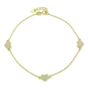 925 Sterling Silver Micro Pave Minimalist Heart Ankle Bracelet
