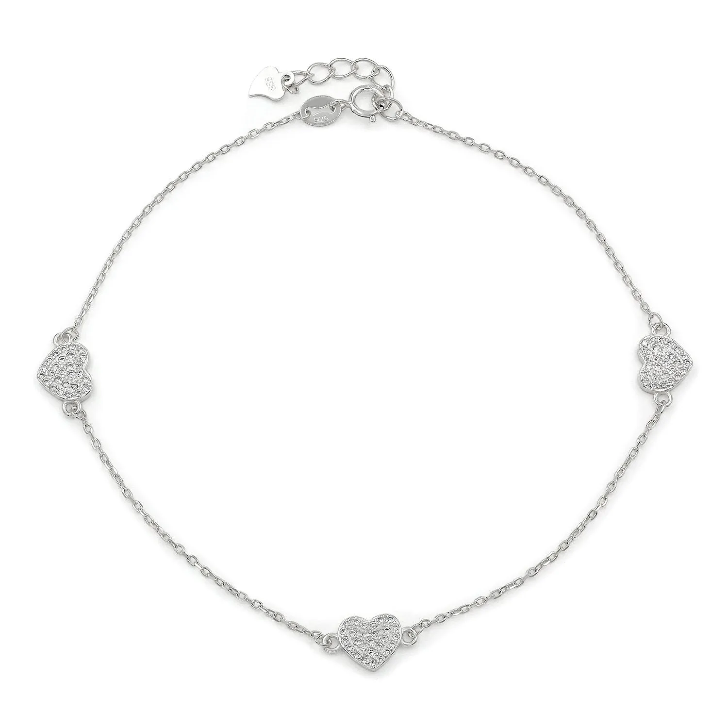 925 Sterling Silver Micro Pave Minimalist Heart Ankle Bracelet