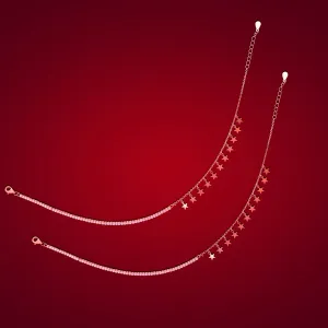 925 Sterling Silver One Sided Stone Star Drops Anklets For Women