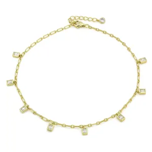 925 Sterling Silver Paper Clip Emerald Charm Ankle Bracelet