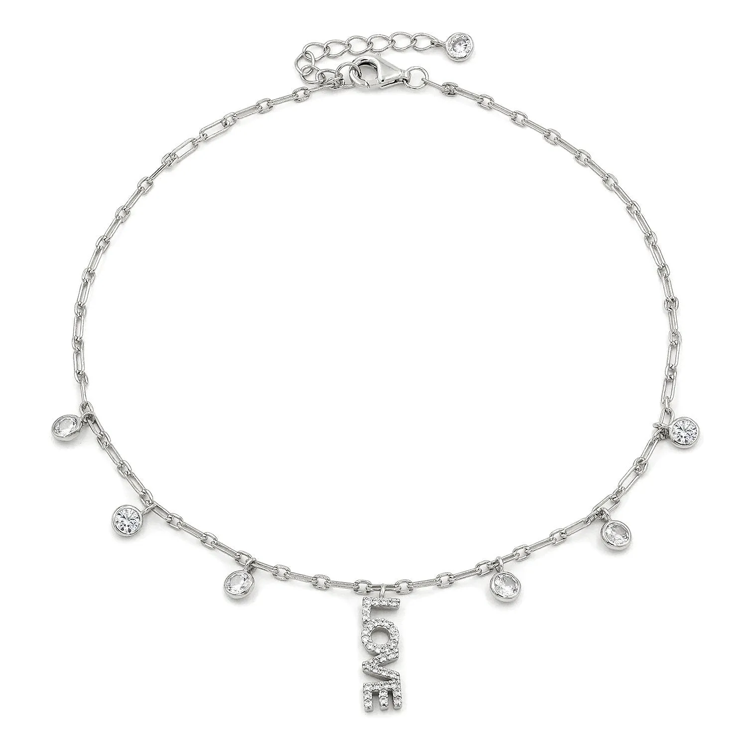 925 Sterling Silver Paper Clip Love Charm Ankle Bracelet