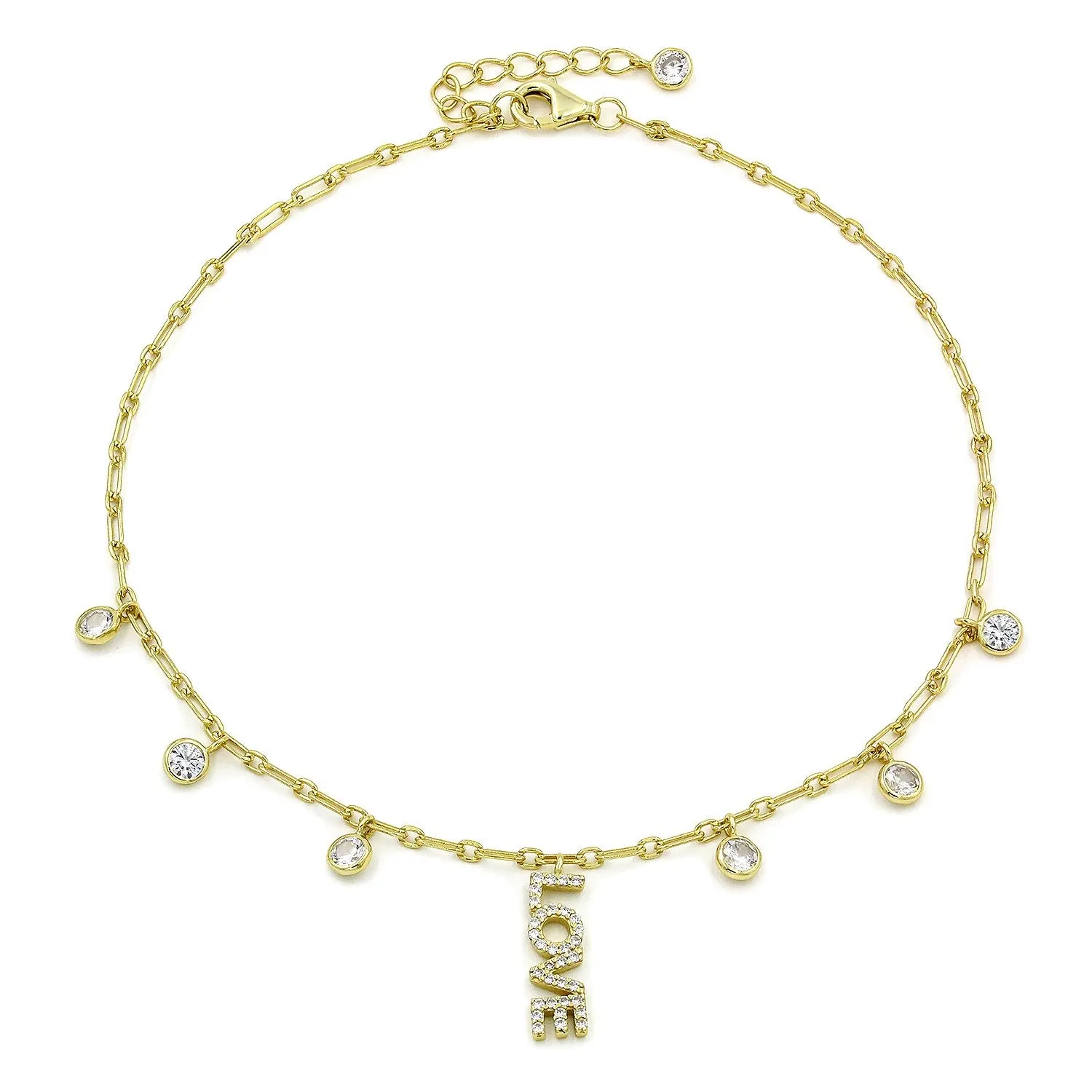 925 Sterling Silver Paper Clip Love Charm Ankle Bracelet