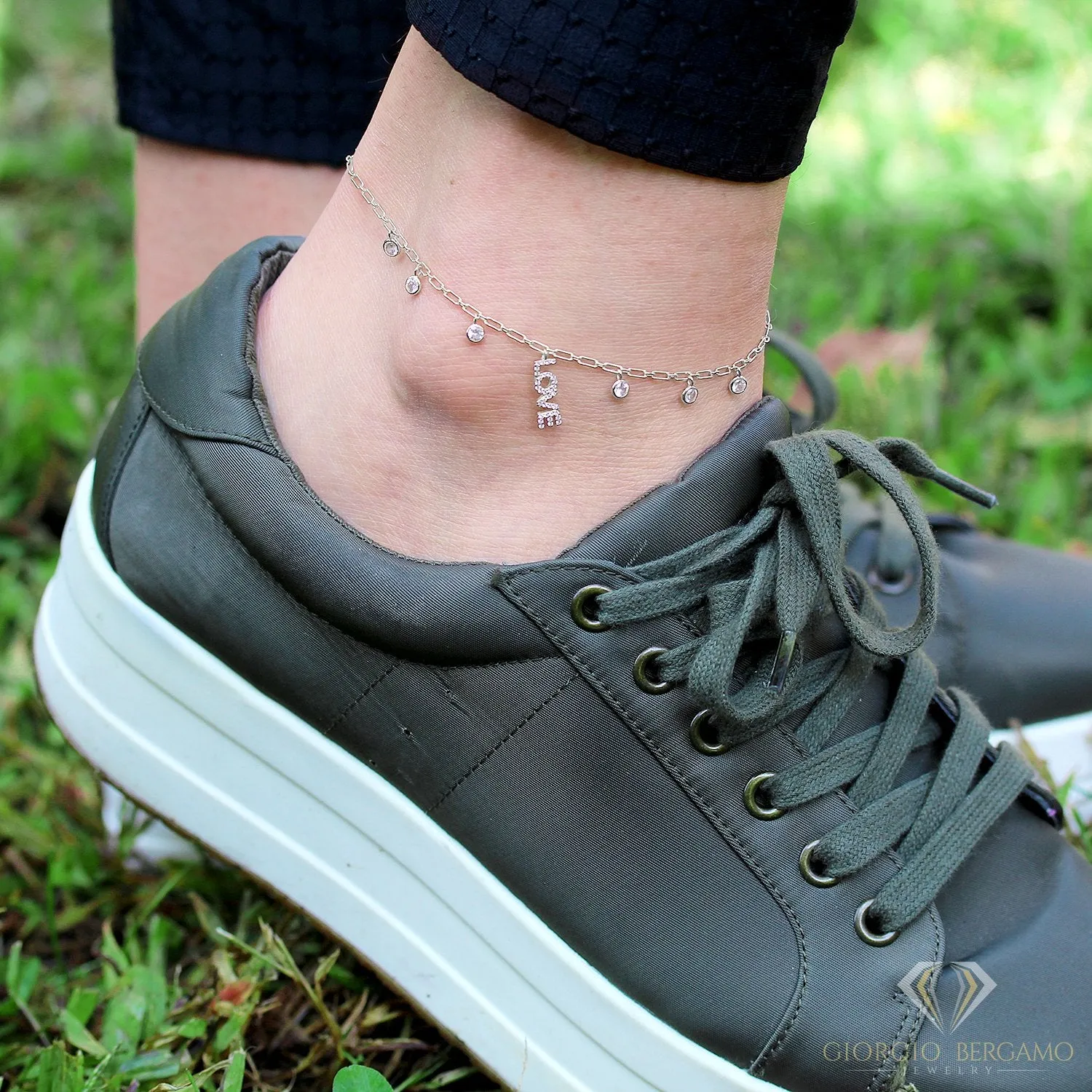 925 Sterling Silver Paper Clip Love Charm Ankle Bracelet