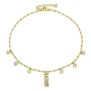 925 Sterling Silver Paper Clip Love Charm Ankle Bracelet