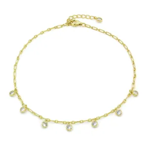 925 Sterling Silver Paper Clip Round Charm Ankle Bracelet