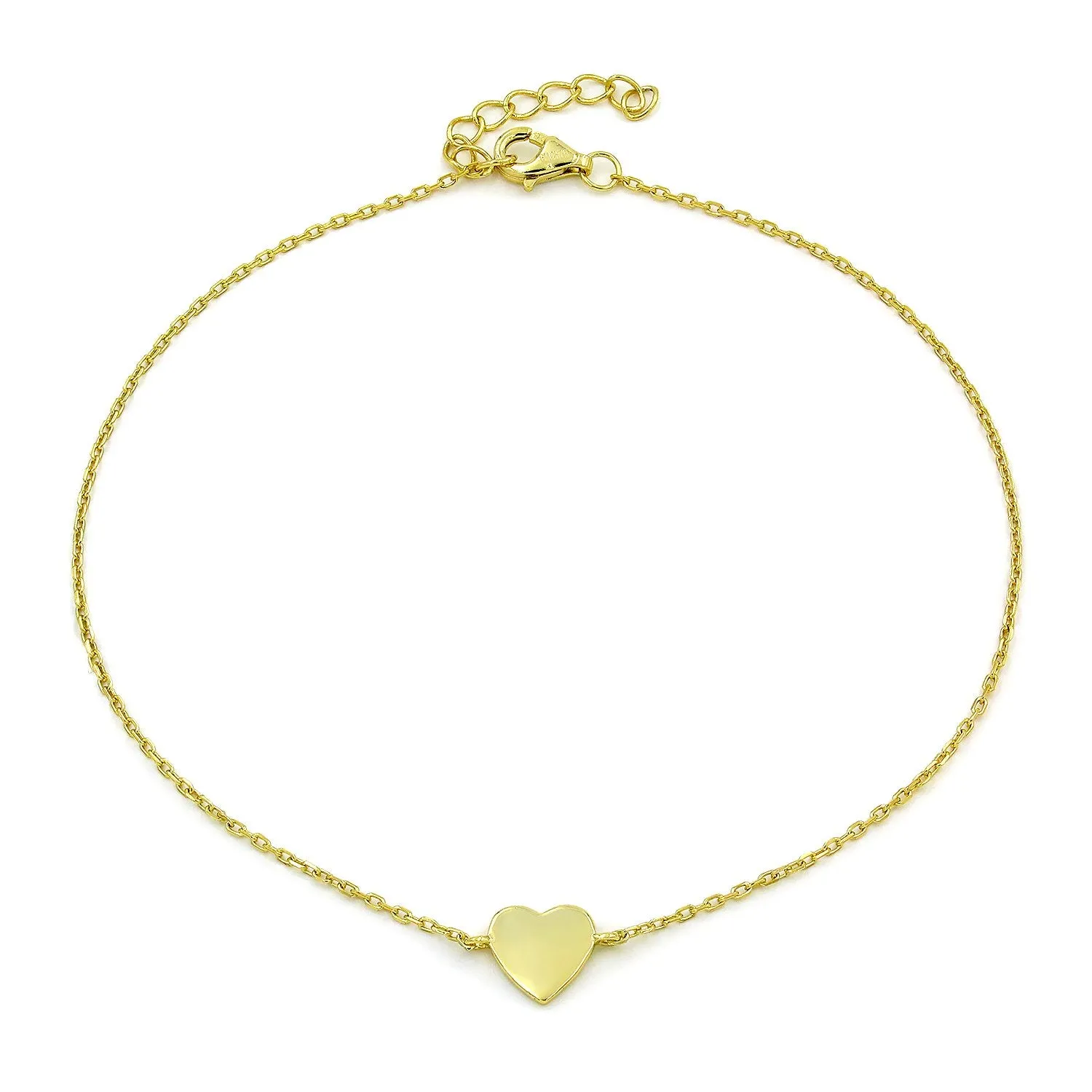 925 Sterling Silver Polished Heart Minimalist Ankle Bracelet