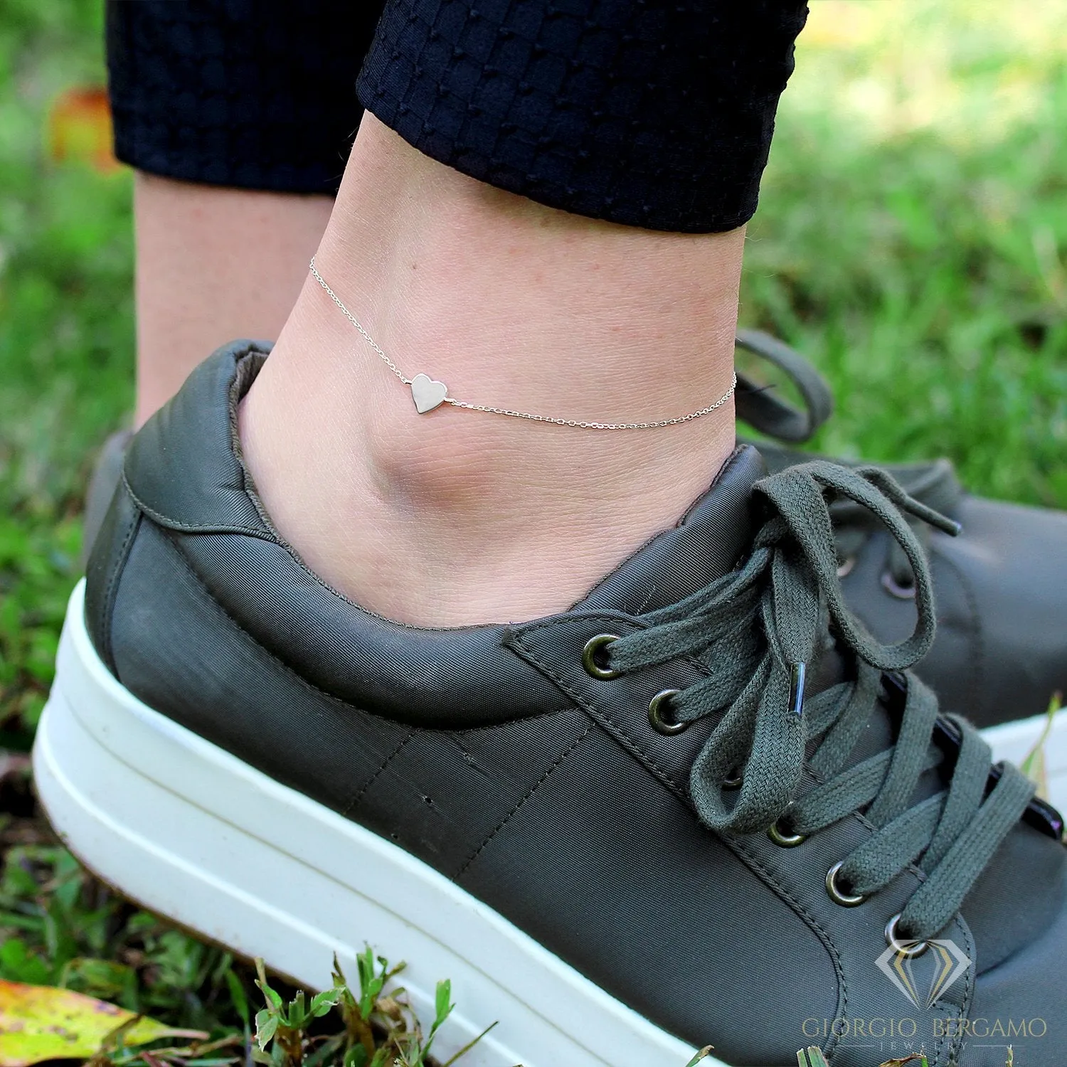 925 Sterling Silver Polished Heart Minimalist Ankle Bracelet