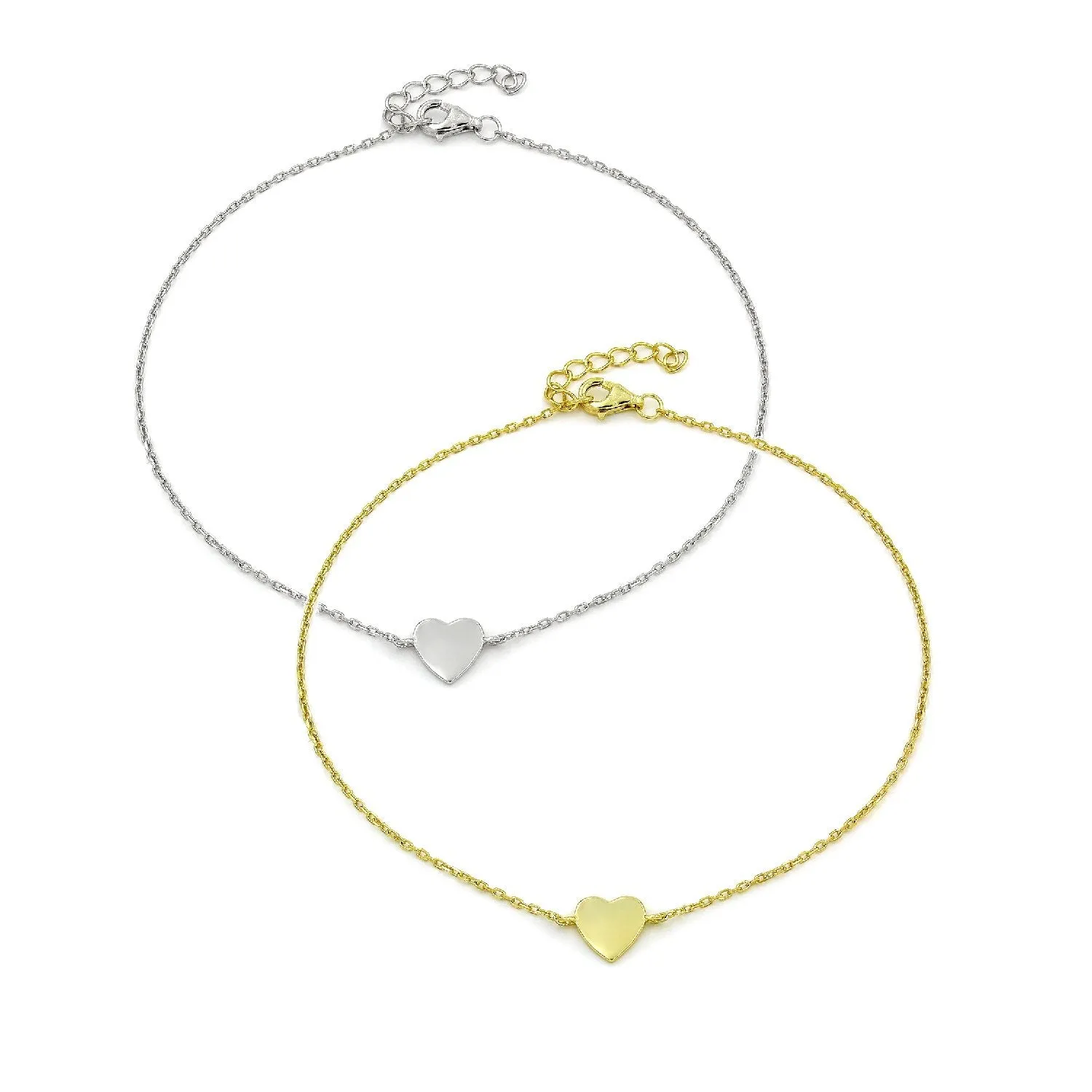 925 Sterling Silver Polished Heart Minimalist Ankle Bracelet