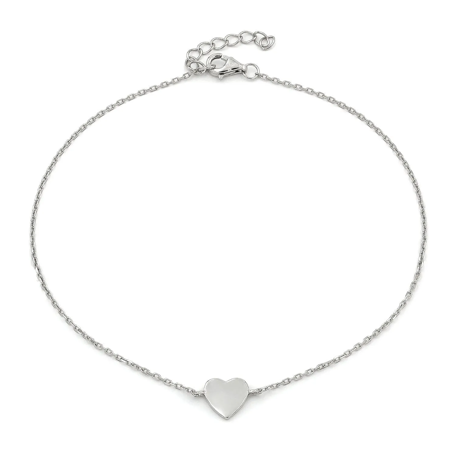 925 Sterling Silver Polished Heart Minimalist Ankle Bracelet
