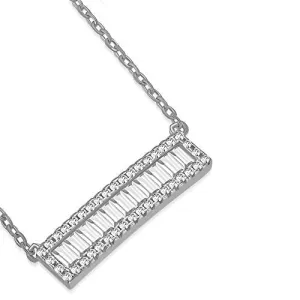 925 Sterling Silver Yellow Gold-Tone White Clear Baguette-Shape CZ Sideways Bar Pendant Necklace