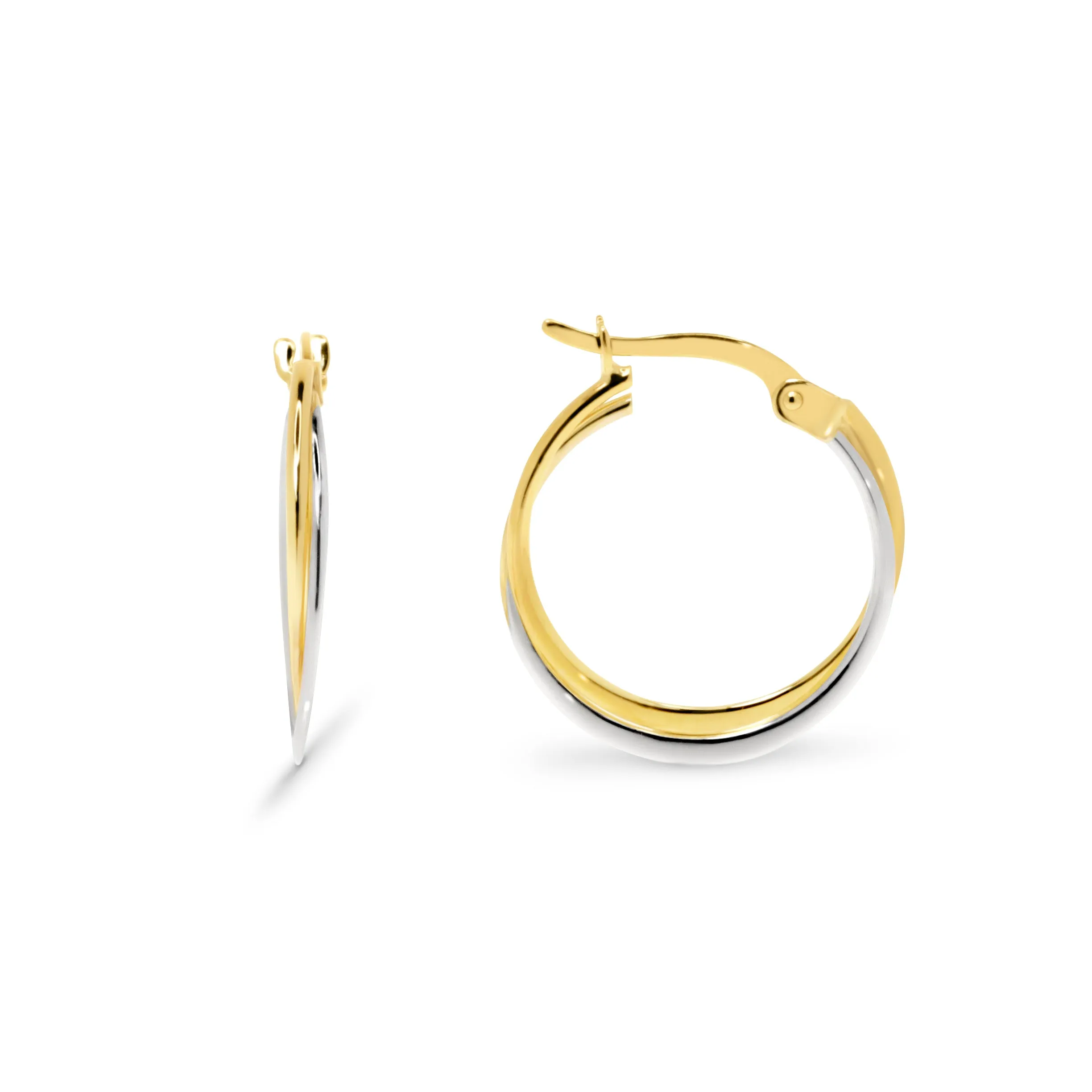 9ct Yellow and White Gold Two-Tone Hoop Earrings 15mm GEAR346