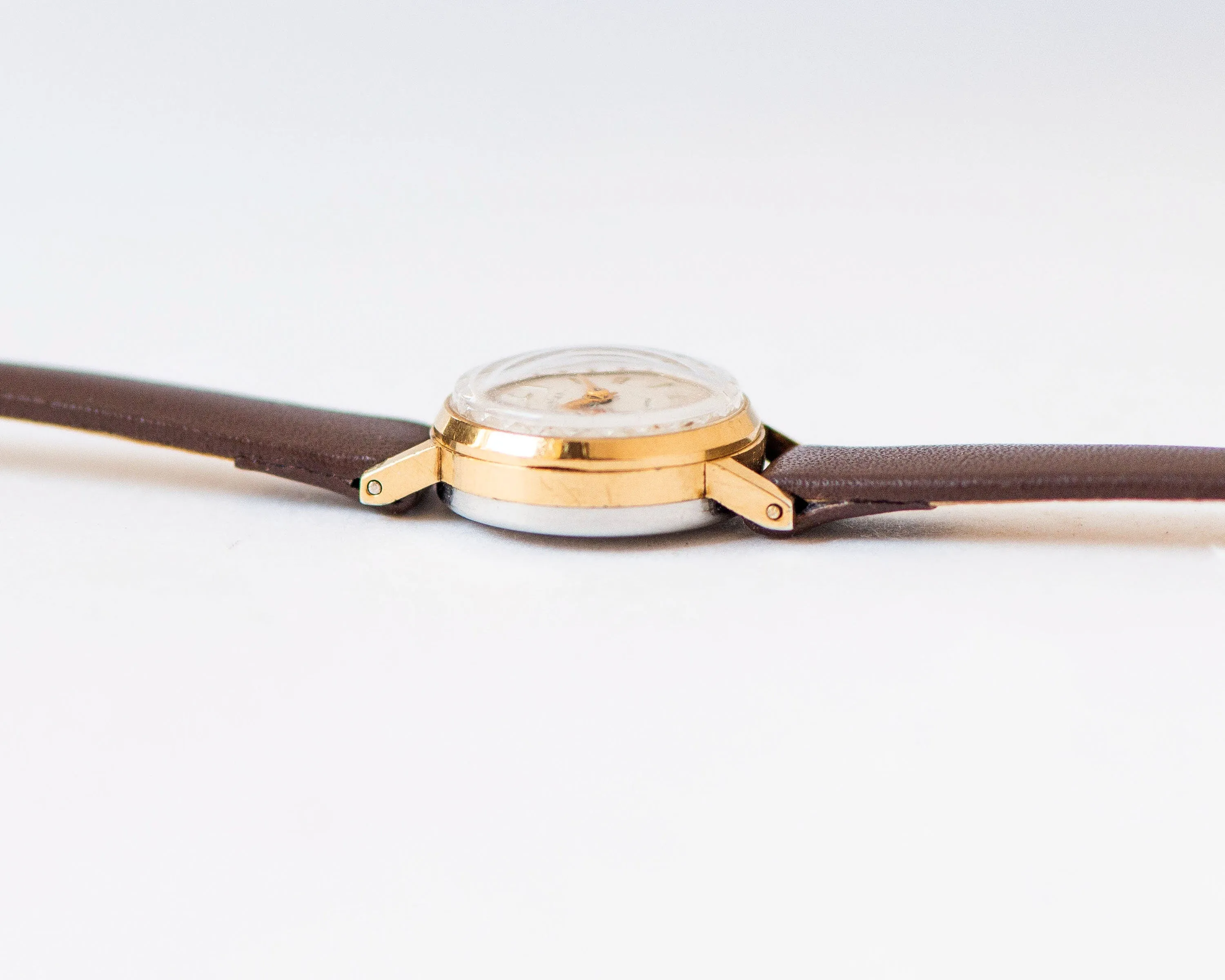 Absolutely rare women watch gold plated Seagull, classic girl wristwatch micro size vintage, sustainable jewelry, new luxury leather strap