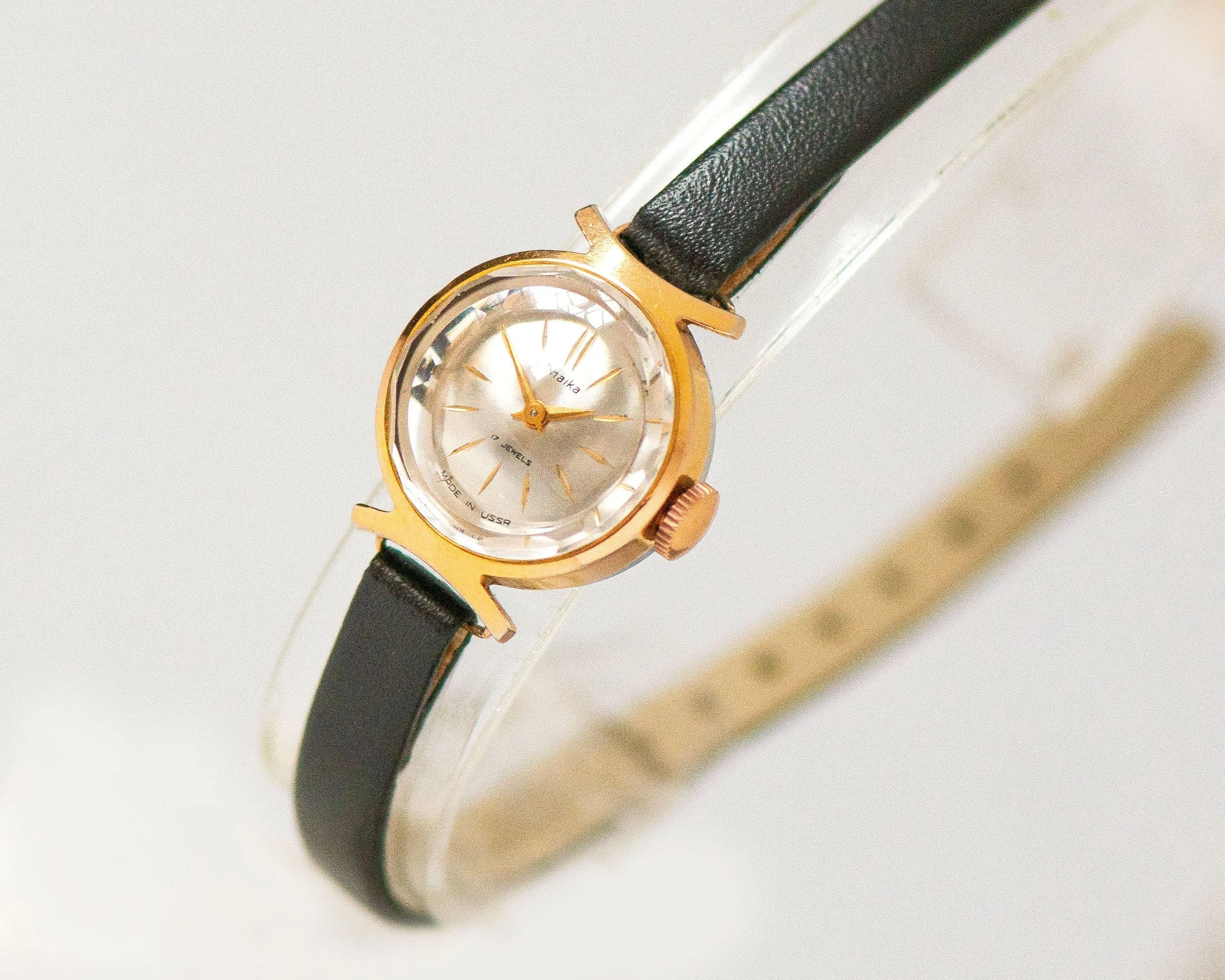 Absolutely rare wristwatch gold plated Seagull, mid century women watch jewelry gift, classic lady wristwatch gift, new premium leather band