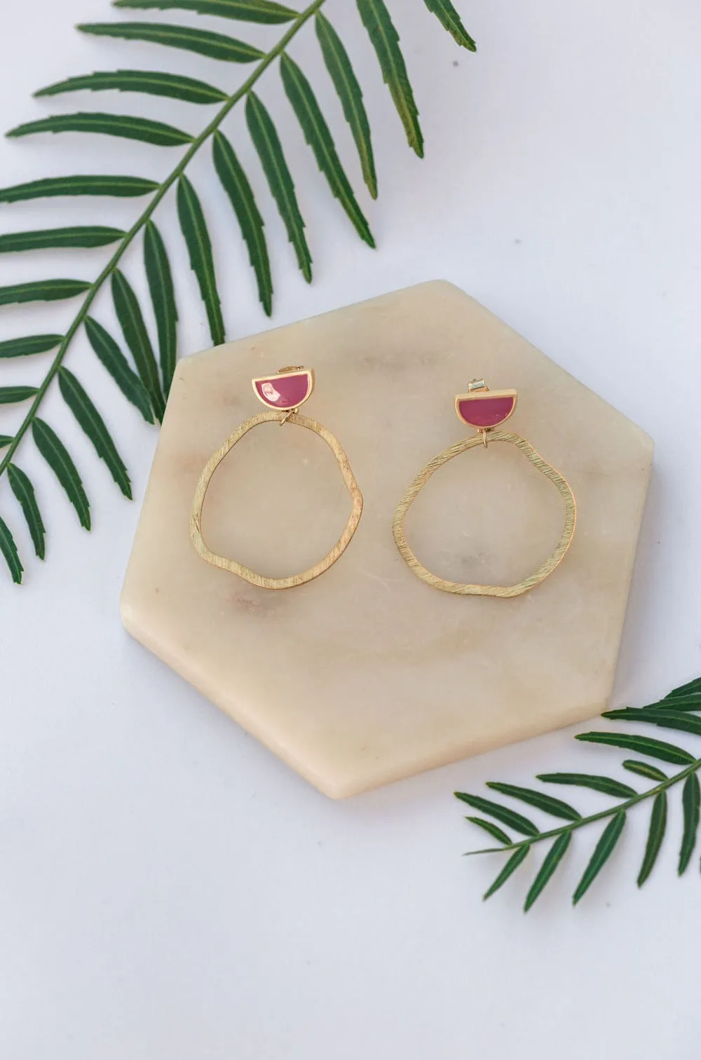 Abstract Hoop Earrings in Gold and Pink