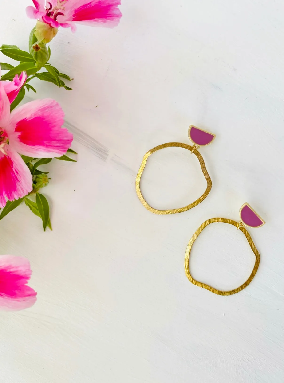 Abstract Hoop Earrings in Gold and Pink