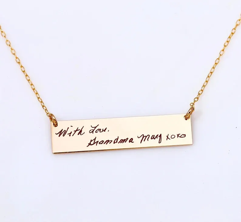 Actual Signature Handwriting Necklace,  8 mm 2" bar