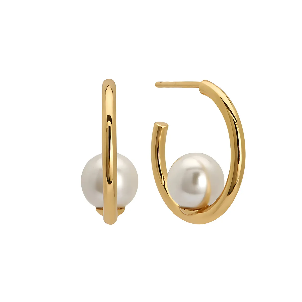 Ada Oversized Pearl Hoop Earrings in Gold