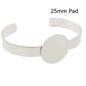 Adjustable cuff bracelet with 1inch  round blank pad,Brass filled,Nickel color plated,10pcs/lot