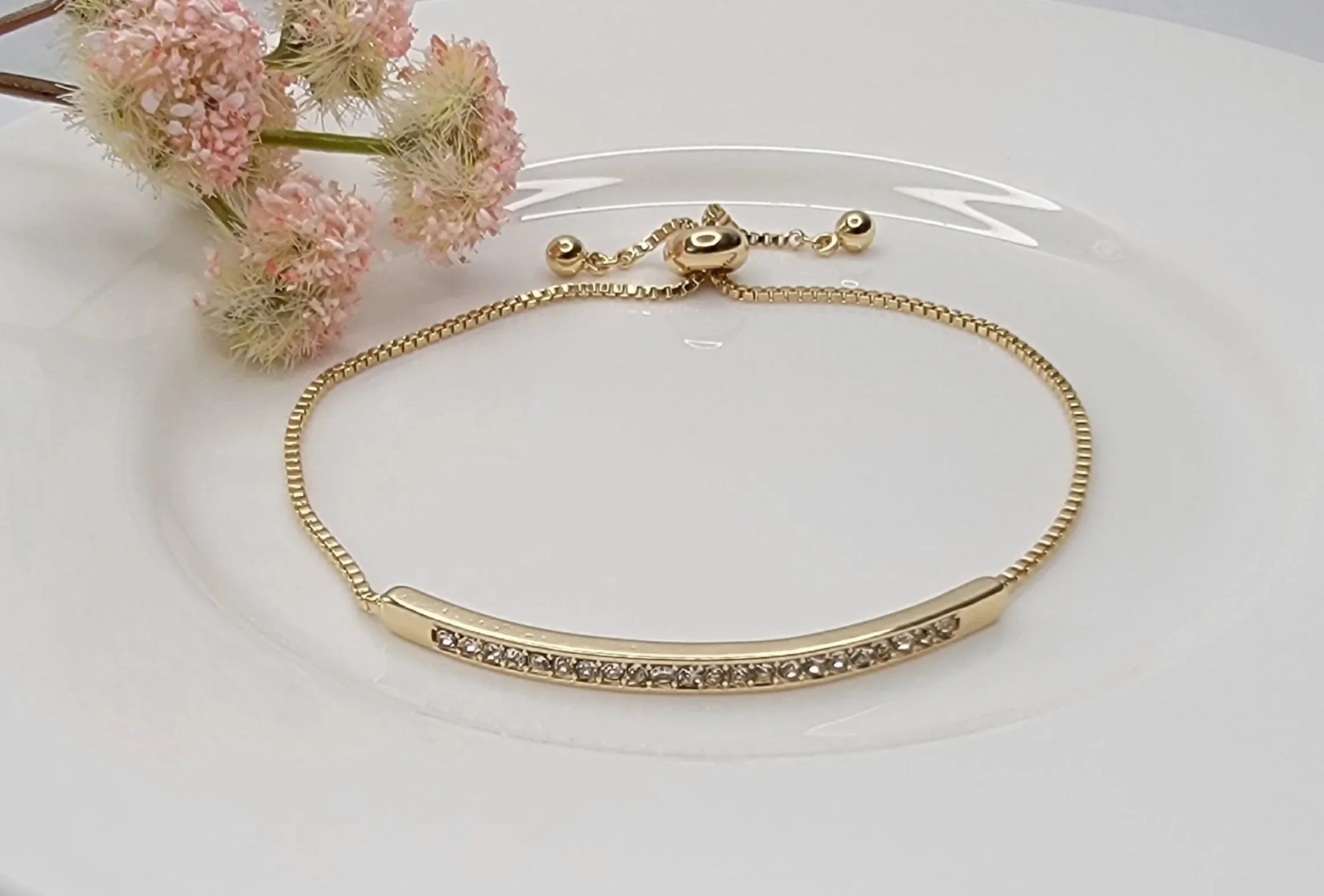 Adjustable Gold Crystal Bar Bracelet