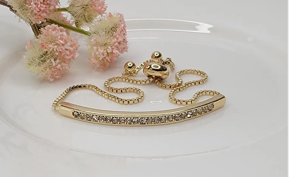 Adjustable Gold Crystal Bar Bracelet