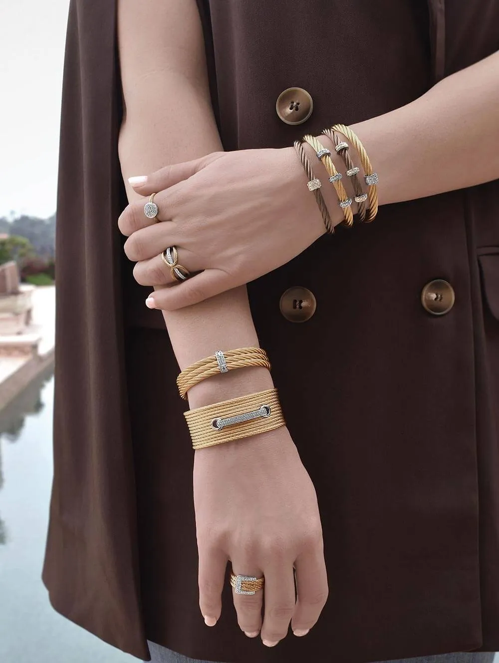 ALOR Yellow Cable 3-Row Cuff with 18kt Gold & Diamonds 04-37-3151-11