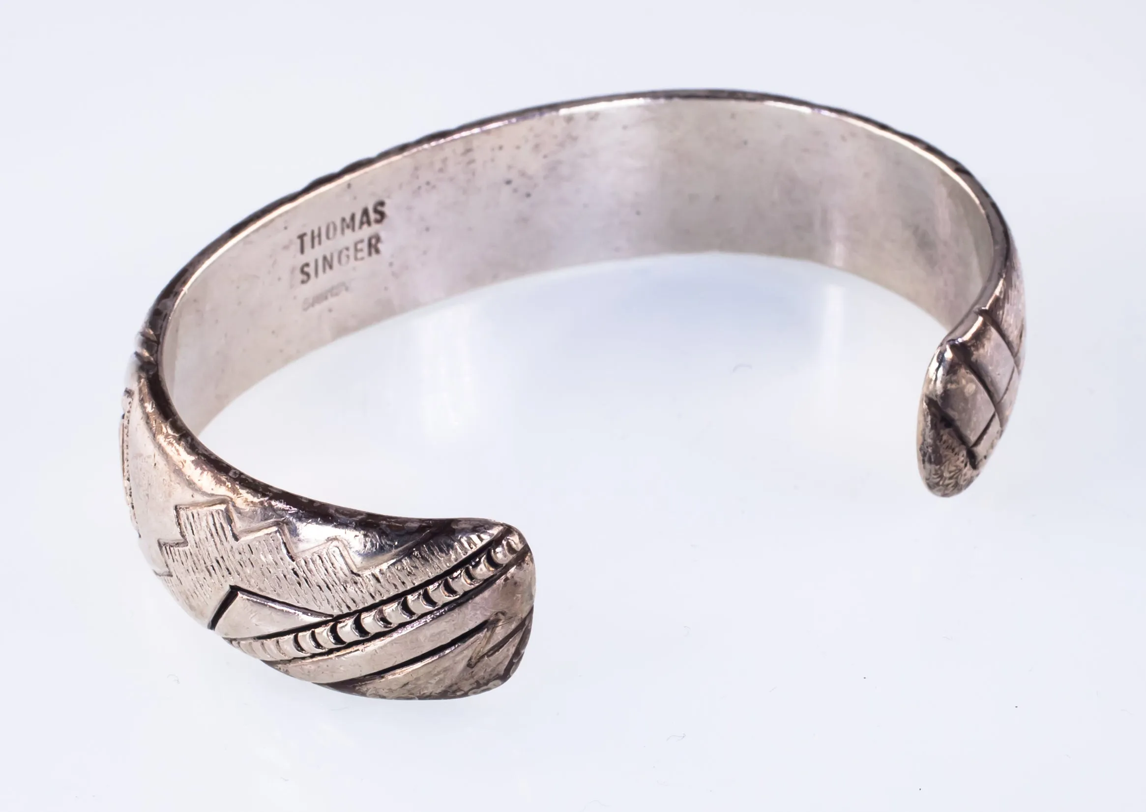 Amazing Navajo Thomas Singer Sterling Silver Cuff Bracelet