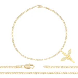 Angel Pendant 14K Gold Filled Cubic Zirconia Anklet 10" Set 2.5 mmWomen Jewelry