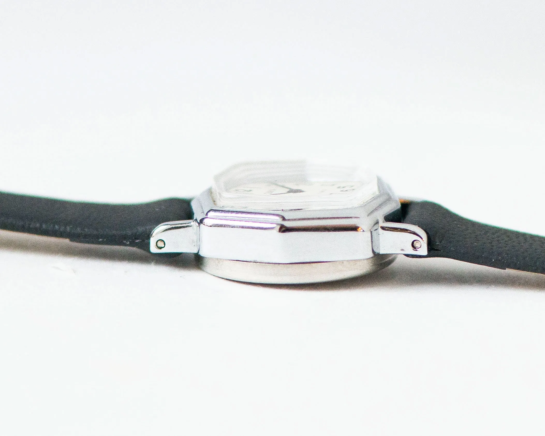 Angular watch for women vintage silver shade Seagull, micro watch mint condition, petite lady watch gift classic, new genuine leather strap