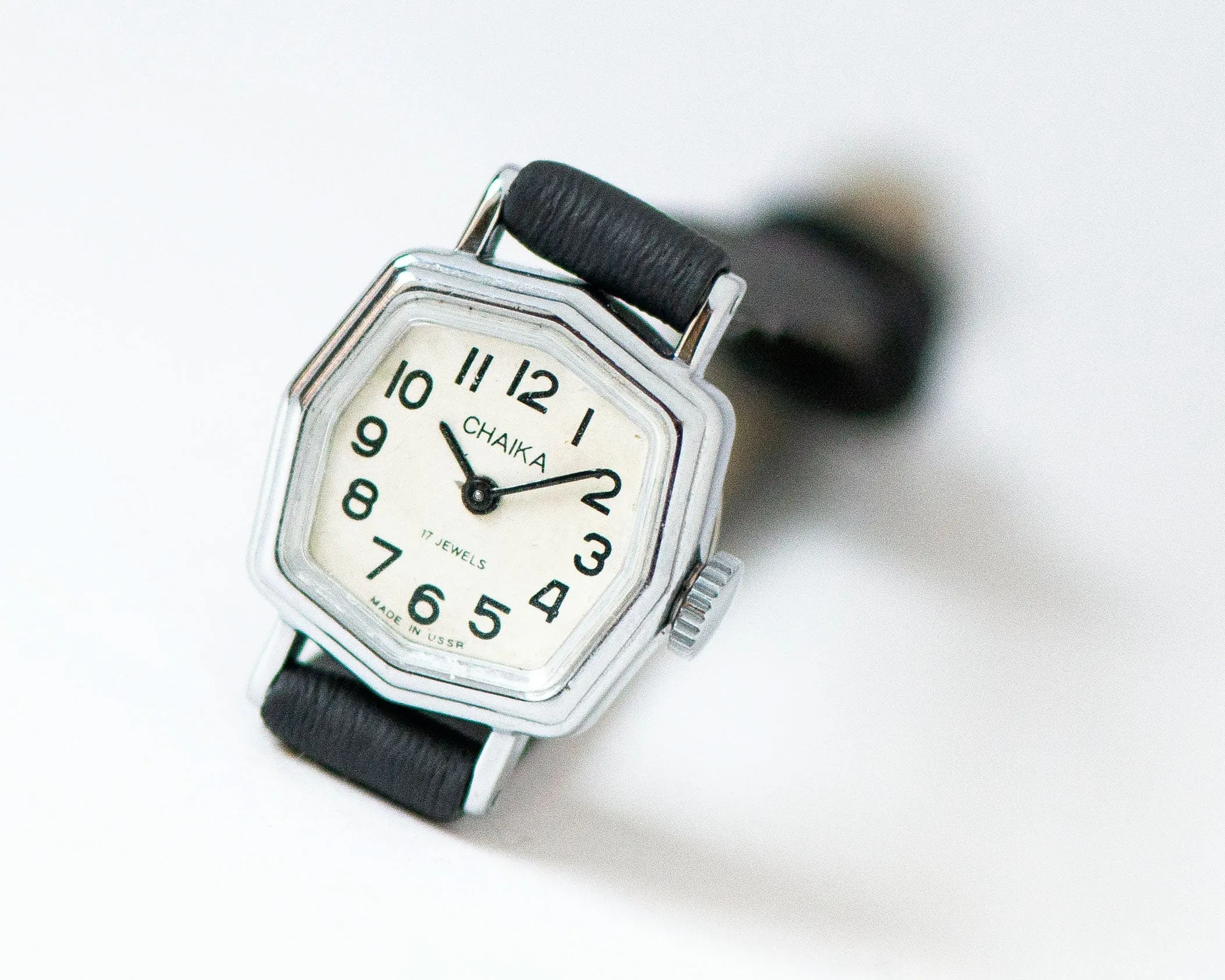 Angular watch for women vintage silver shade Seagull, micro watch mint condition, petite lady watch gift classic, new genuine leather strap