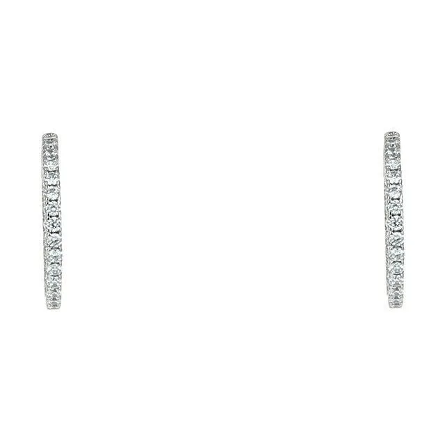 Anna Inside Outside CZ Silver Hoop Earrings | 1.25in