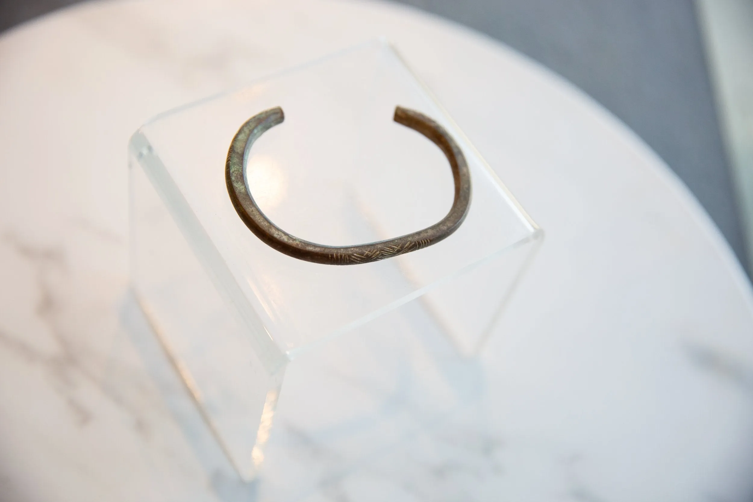 Antique African Bronze Alloy Cuff Bracelet with Geometric Detailing