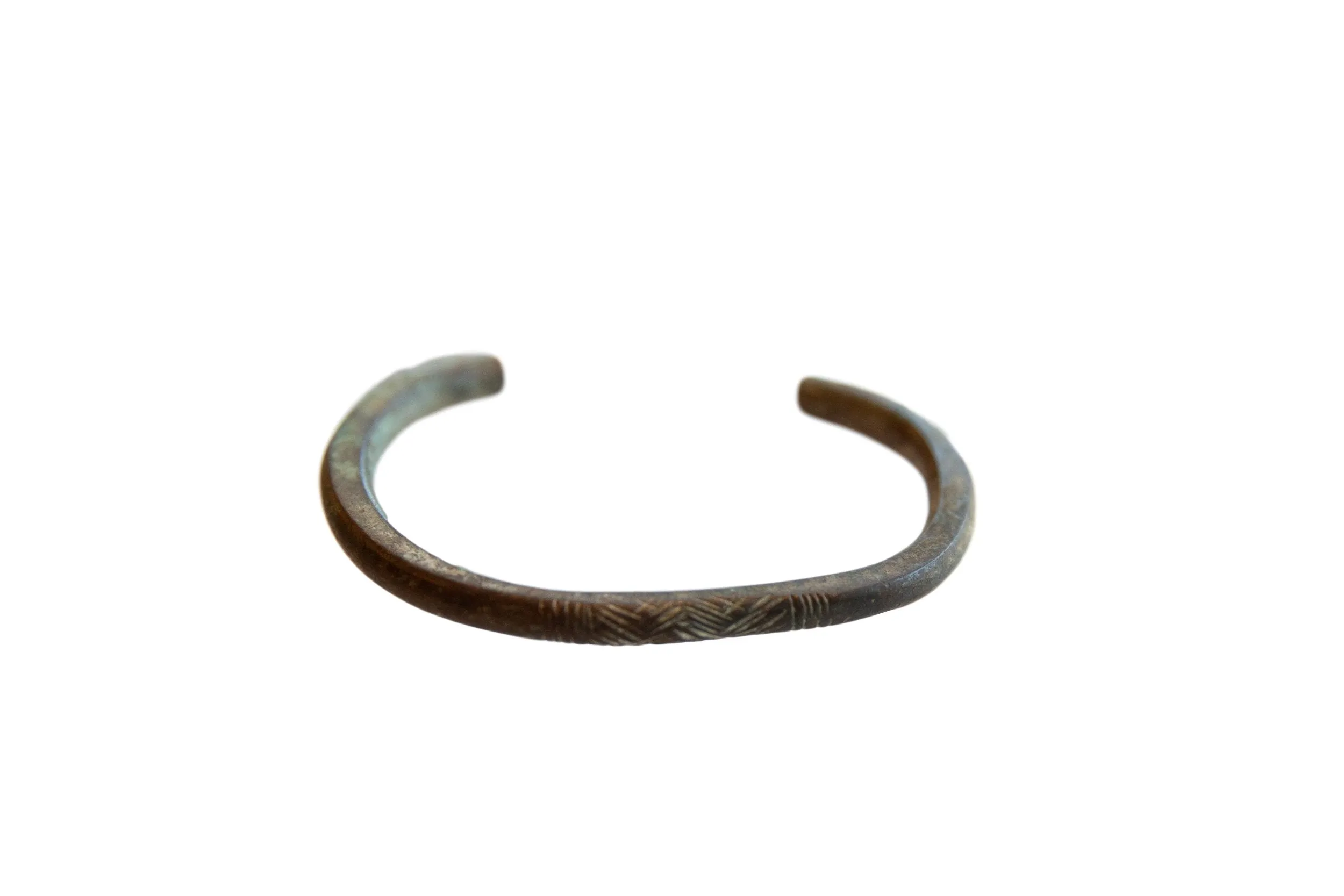 Antique African Bronze Alloy Cuff Bracelet with Geometric Detailing