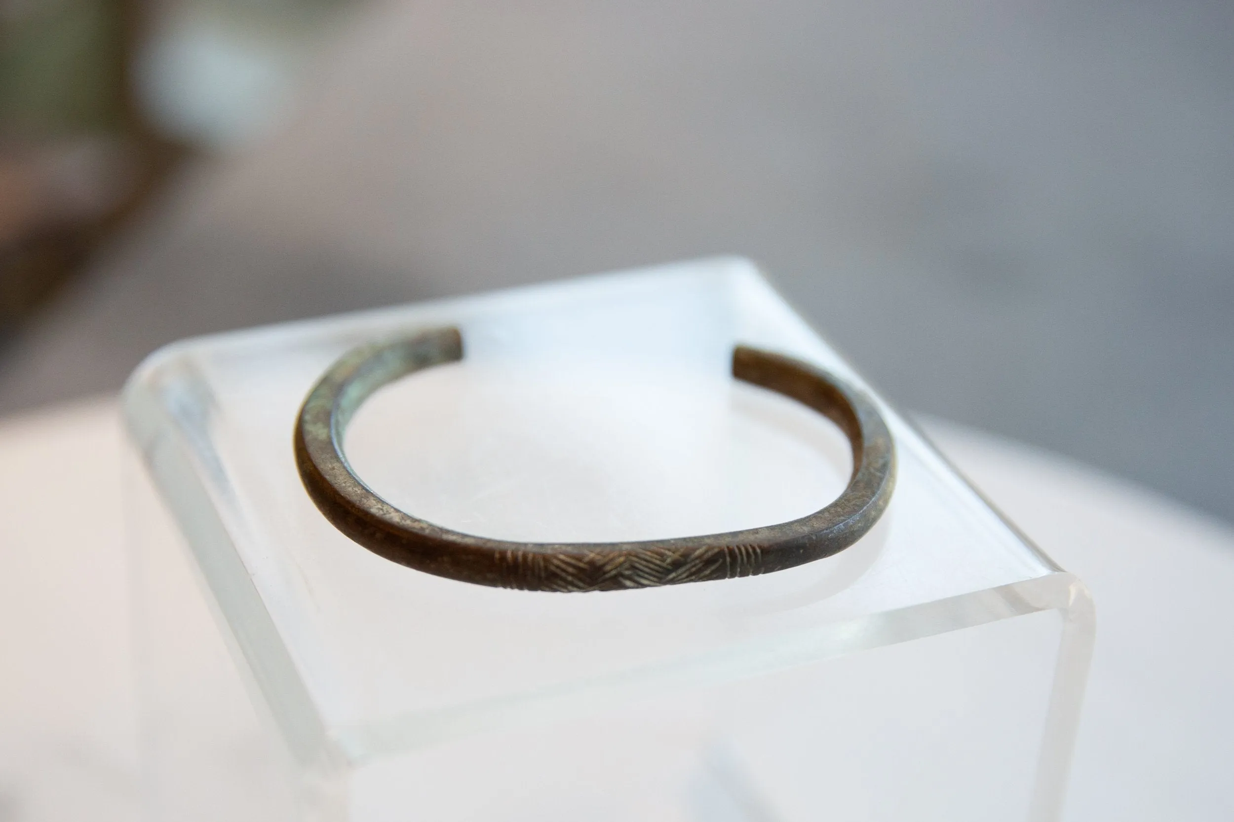 Antique African Bronze Alloy Cuff Bracelet with Geometric Detailing