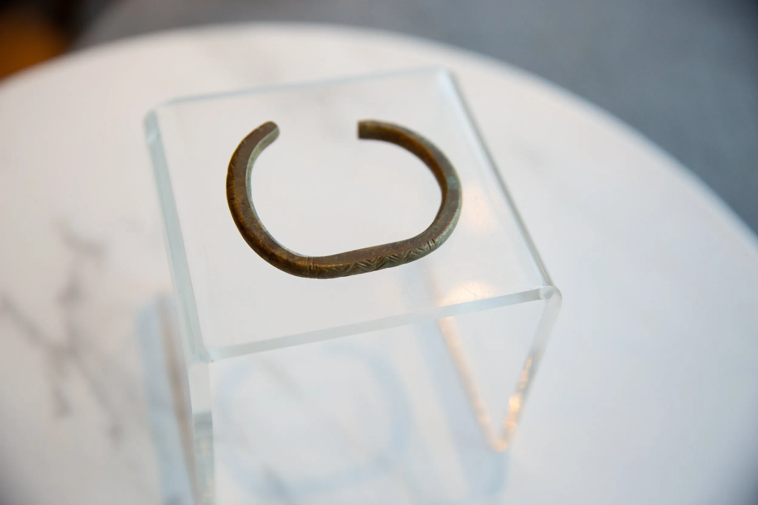 Antique African Bronze Cuff Bracelet with Geometric Detailing